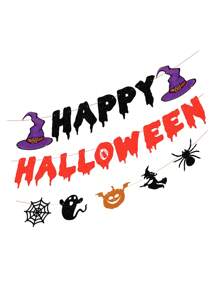 3pcs Halloween Party Decoration Flag, Home Horror Blood Dripping Background Banner, Hanging Witch Pumpkin Ornaments, Festive Atmosphere Decoration Supplies