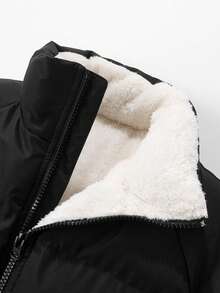 Manteau d'hiver casual pour hommes, doublé thermique matelassé, fermeture éclair avant, doublure en peluche, capuche amovible, tissu épais, manteau à manches longues pour l'hiver - Noir - Voir 5