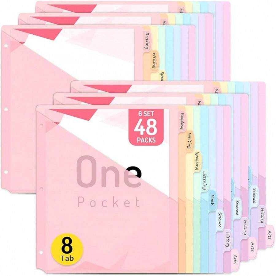 Forvencer 8 Count Dividers 3 Ring Binder, Binder Dividers With Pocket US Letter Size, Binder Dividers With Tabs Office And Home Organization, Multicolor, 1 Set