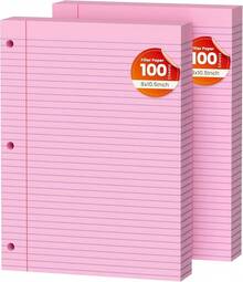 White Loose Leaf Paper 130 Sheets Filler Paper 8 * 10.5 College Ruled 3-Hole Punched 3-Ring Binders Notebook Lined 8 X 10.5 - Gói 2 màu hồng - Xem 1