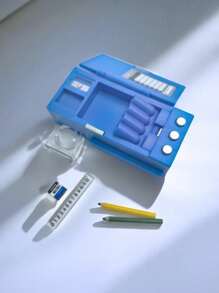 1pc Mini Multi-Function Pencil Box, Stationery Case, Ruler, Color Pens, Miniature Prop, Dollhouse Decoration, Photography Prop