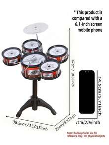 3/5件套儿童爵士鼓入门级可调节打击乐器教育玩具，适合3-12岁男孩女孩，礼品 - 彩色 - 查看 4