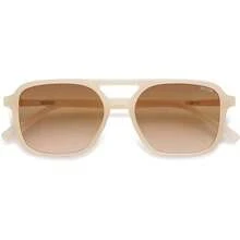Gafas de Sol de Aviador Retro Para mujeres y hombres, gafas de sol de moda para mujeres rectangulares para hombres SJ2202 - Montura color crema lechoso/Lentes degradadas marrones - Ver 3