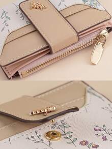 1pc Creative New Fashionable Cute Elegant Floral Short Wallet, Multi-Card Slots Card Holder, Compact Portable Coin Purse, High-End Women Multi-Functional Student Wallet, Multi-Functional Storage Bag, Can Hold Lipstick, Hair Clips, Jewelry, ID, Driver's License, Cards, Cables, Earphones, Coins, Keys, Suitable As Gift For Family, Friends, Valentine's Day, Souvenir - Multicolor - View 8