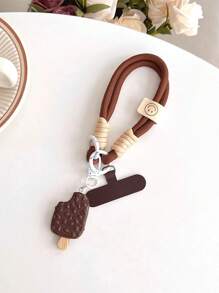 1pc Pink Watermelon Ice Cream Decoration Keychain Phone Lanyard Wrist Strap Camera Key Chain, Universal Thick Anti-Drop Phone Lanyard, Cute Ice Cream Pendant, Braided Rope Clip For Women