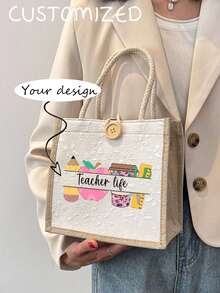 Custom Teacher Tote Bag With Personalized Name,Stylish Shoulder Bag For Educators,Beach Bag,Teacher's Day Gift,Foldable & Lightweight Bags Ladies,Portable,Multifunction,Versatile,Large Capacity,Lightweight,Functional,Practical,All-Purpose,Colorful,Cute,Adorable,Kawaii - Multicolor - View 6