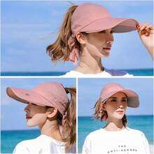 Peicees Wide Brim Visor Hat For Women Golf Visor Cap Sun Protection Hat For Beach Garden Tennis Running Sunshade Hat - Pink - View 12