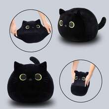 Black Cat Plush Pillow - Super Soft Stuffed Animal Cushion With Lumbar Support, Kawaii Home Decor (12") - Black - View 8
