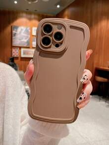 Solid Color TPU Fashionable Macaron Khaki Wave Frame Anti-Drop Phone Case, Compatible With Apple 16/15 PROMAX/15 PLUS/15 PRO/15/14 PROMAX/14 PLUS/14 PRO/14/13 PROMAX/PROMAX/12 PROMAX/12 PRO/12/11 PROMAX/11 Waterproof Shockproof Scratch Resistant Spring Gift 1pc - Brown - View 3