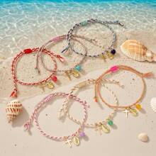 1pc Colorful Woven Religious Bohemian Style Beaded Bracelet Jewelry For Women, Summer Multi-Color Round Bead Accessories