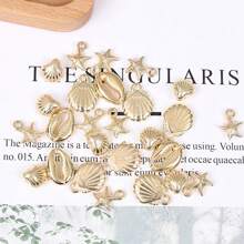 30 piezas Set mixto de abalorios CCB con estrellas de mar, conchas y nácar de oro para hacer collares y pulseras de joyería tipo playa, mar y vacaciones para bricolaje