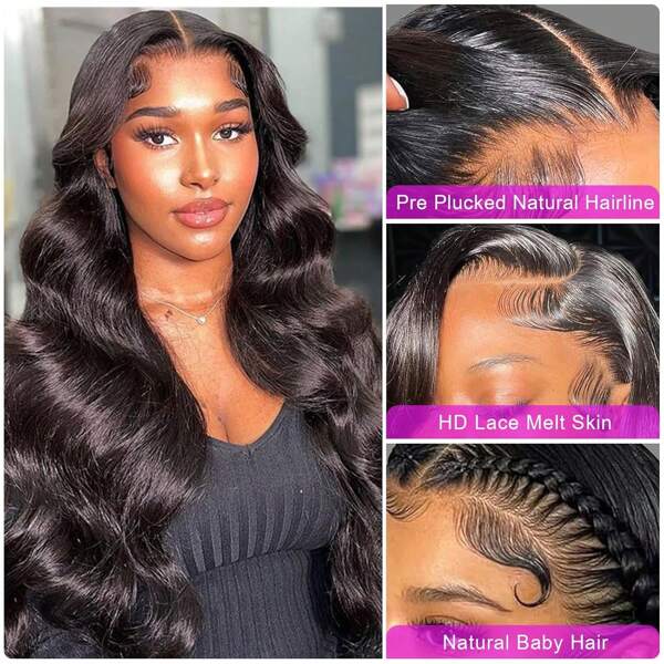 Body Wave 13x4 Transparent Lace Front Wig Brazilian Human Hair Wigs 16inch For Women Pre Plucked With Bady Hair 200% Density