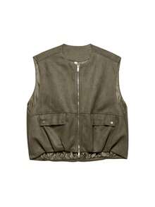 Seelio 春夏新款女士天鹅绒质感背心外套 - 軍綠色 - 查看 9