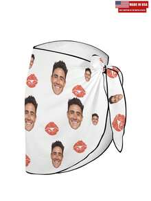 [MADE IN USA]Custom Beach Sarong Wrap With Faces Personalzied Women's Sarong Wrap With Photo Customize Bikini Swimwear Cover Up Tropical Short Swimsuit - Kiểu 4 - Xem 7