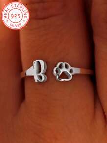 Inel personalizat din argint 925 cu inițială drăguță pentru femei, cu gheare, inel cu monogramă personalizat, inel cu monogramă personalizat, cadou pentru femei, cadou de aniversare