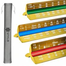 Stylo 12" Aluminum Architect Scale Ruler Laser Etched Triangle Drafting Ruler, Color Coded Grooves For Blueprint, Drafting And Drawing, Architectural Scale Ruler For Blueprints (Grey, Imperial Units) - 黃色 - 查看 3
