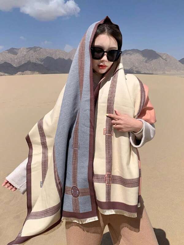 1pc Women Faux Cashmere Fashion Versatile AC Shawl Cardigan For Autumn/Winter, Thick Warm Scarf Suitable For Daily Use, All Season, Air-Conditioned Room, Outdoor Travel, Gift