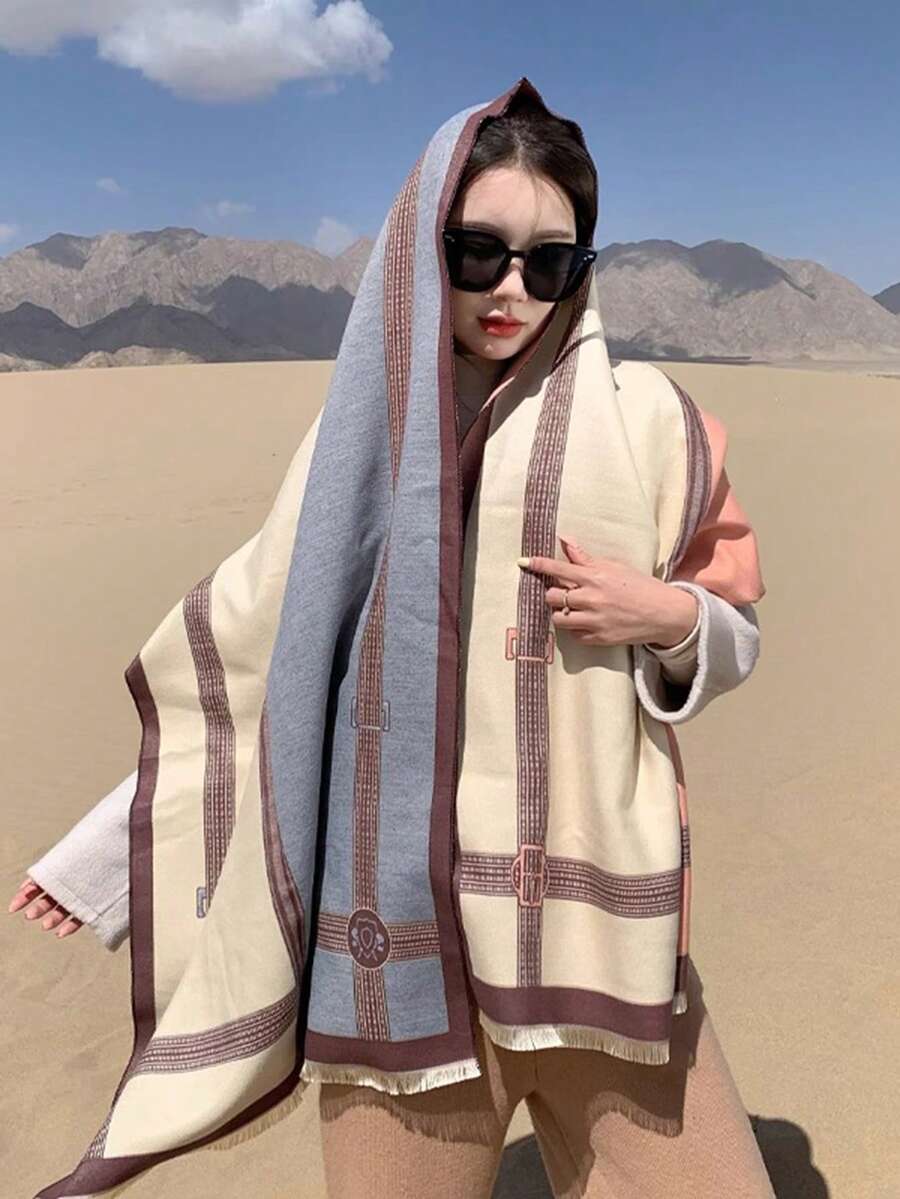 1 pieza Cárdigan chal de mujer de estilo de cachemira sintética versátil para otoño/invierno, bufanda gruesa y cálida adecuada para uso diario, todo el año, sala con aire acondicionado, viajes al aire libre, regalo