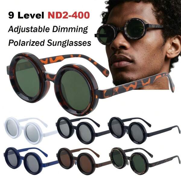 New ND2-400 Adjustable Dimming Glasses Round UV400 9 Level ND Filter Polarized Fashion Glasses Fashion Glasses Outdoor