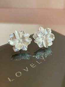 1 对新娘白色花朵耳环，复古法式网状花卉耳环，优雅时尚的耳环，适合女性日常佩戴 - 白色花朵 - 查看 8