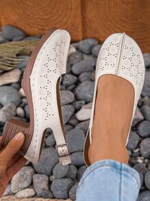 Soft Perforated Closed Toe Summer Sandals For Women, Breathable New Design Slip-On Hollow Out Flats, Comfortable Soft Bottom Hole Shoes