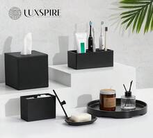 Toothbrush Holder, 5 Slots Toothbrush Razor Holder Toothpaste Stand, Resin Decorative Dental Storage For Bathroom Accessories Set Vanity Counter Sink Organizer Storage Organizer Caddy - Black