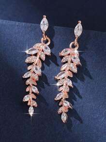 1 Par de Brincos Pendentes de Folha de Orelha de Trigo de Luxo com Cristal CZ para Mulheres e Meninas, Brincos de Gota de Cristal para Presente de Joia de Viagem, Uso Diário e Festa