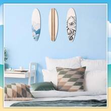 3 Pcs, Wooden Surfboard Beach Decor, Wall Decoration Wooden Wall Sign, Ocean And Beach Theme Decorative Pendant Presented In Artistic Style, Suitable For Tropical Bedroom Living Room Decoration
