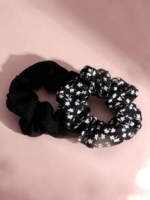 2 件套女士原创碎花灯芯绒发圈、发带、发饰、发圈 - 黑色 - 查看 2