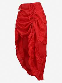 Women's Steampunk Skirt Ruffle High Low Outfits Medieval Renaissance Skirts Cosplay Elegant High Waist - 紅色 - 查看 2