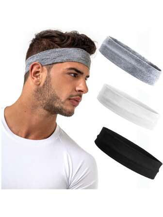 3pcs/Pack Men's Solid Color Sports Headband Elastic Simple Style Running Fitness Sweatband Anti-Slip Outdoor Hairband, Black/White/Grey Gym, Men Vacation Accessories, Soccer Headband, Men Accessories, Accessories For Man, Head Accessories For Men, Baseball Accessories, Head Bands For Men, Gifts