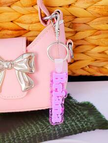 1pc Customized Acrylic Letter Name Keychain, Personalized Double-Layer Glitter Keychain, Colorful Backpack Pendant, Suitable For Bags, Water Bottles, Perfect Birthday Gift For Women And Family, Decorative Keychain, Fun Design, Charming Accessory, Cute Keychain - Steel Keychain + White Button - View 13