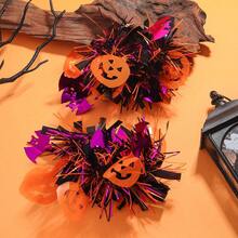 1 对万圣节彩色条纹流苏南瓜耳环，金属线彩色流苏装饰耳环适合节日派对、化妆舞会装饰