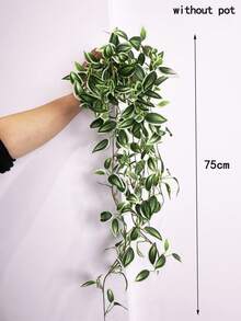 75厘米人造藤蔓叶子，仿真吊兰，丝绸叶子，绿色竹编藤蔓，适用于家居花园婚礼情人节装饰，不含花盆，1件装