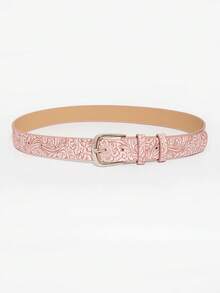 1pc Women's Rectangle Buckle Retro Belt, Suitable For Autumn/Winter Everyday Use Fall, Autumn, Halloween - Baby Pink - View 3
