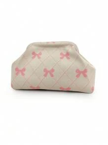 Bolso de embrague de punto a rayas y parches de moda, bolsa de maquillaje con estructura duradera y patrón ondulado de punto, bolsa de almacenamiento elegante para exteriores, bolsa de playa de vacaciones, bolsa de fiesta y noche, artículos de viaje portátiles de uso diario