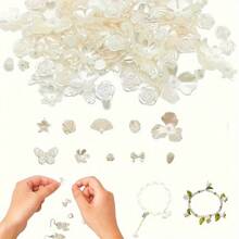 50g Cuentas grandes mixtas de 0.6-2.6cm de color beige perlado, cuentas redondas de flor y mariposa de acrílico que se pueden usar como cadenas de teléfonos móviles, collares, anillos, accesorios DIY y regalos