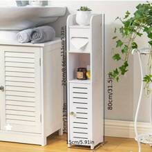 Buy Shelf, Get 8 Anti-Collision Corners FREE!Sleek Contemporary Bathroom Shelf - Compact Floor Storage Unit With Cabinet & Open Compartments, Multi-Functional For Any Space, Durable Gap-Saving Design.