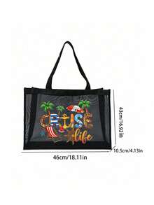 Túi lưới in chữ họa tiết Cruise Life, túi đi biển, túi đựng đồ, túi đựng mỹ phẩm, túi xách dung tích lớn, quà tặng cho bé gái, quà tặng Ngày của Mẹ, túi đựng đồ gấp gọn, thích hợp để đựng mỹ phẩm cá nhân khi đi du lịch, túi trang điểm du lịch, quà sinh nhật, dụng cụ trang điểm du lịch, quà tặng giáo viên, quà tặng cặp đôi, quà sinh nhật, đồ dùng cần thiết khi đi du lịch, đồ dùng cần thiết khi ở ký túc xá, đáp ứng nhu cầu đi lại hàng ngày, túi đồ dùng cần thiết cho mùa hè đi biển. - màu đen - Xem 13