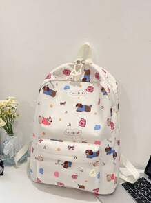 1 Pieza Mochila básica clásica y elegante para volver al colegio, bolso escolar con estampado de perro de dibujos animados, con compartimento para portátil, correas ajustables, mochila casual y ligera para viajes, perfecta para niñas/adolescentes/estudiantes/graduados, ideal para uso diario, salidas, viajes, escuela y vuelta al colegio