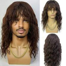 Men's White Curly Wig With Bangs – Natural Water Wave Synthetic Hair For Daily Wear & Cosplay – Adjustable Fit (Halloween, Costume, Roleplay) - Mocha Brown - View 2