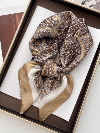1pc Women's Elegant Paisley Print 70*70cm Satin Bandana Scarf, Bohemian Style For Everyday Wear