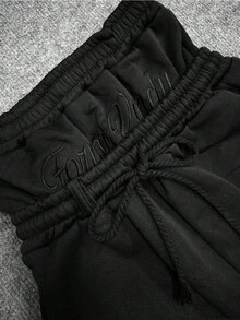 2025 New Double Waist Embroidered Sweatpants Men's And Women's  High Street Trousers Fake Two-Piece Trousers Loose Wide-Leg Trousers - Black - View 4