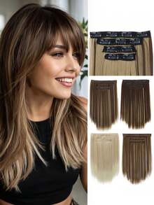 Extensiones de cabello rectas de 14 pulgadas, set de 4 piezas. Extensiones de cabello sintético suave y natural para aumentar el volumen del cabello de las mujeres, para uso diario y de fiesta - Multicolor - Ver 1