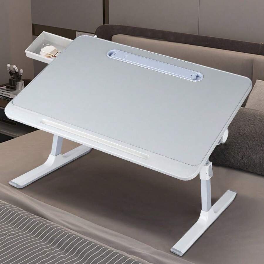 Lapdesk Foldable Laptop Bedside Table With Drawer, Height And Angle Adjustable, 60*40*27-40cm - 灰色 - 查看 1