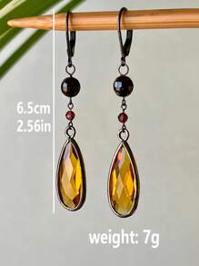 2 件几何宝石吊坠耳环，多色金属复古优雅风格，适合女士，适合派对和日常佩戴