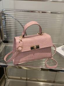 Mini Fashion Solid Color Flip-Cover PU Handbag Square Bag - Pink - View 10