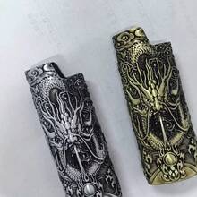 1个复古金属龙纹压花打火机套，适用于BIC J6全尺寸打火机 - 时尚耐用防爆金属打火机盒，防风简约复古耐用 - 彩色 - 查看 3