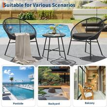 3 Pieces Outdoor Acapulco Chair Patio Bistro Set, All-Weather Patio Conversation Bistro Set With Glass Top Table  2 Chairs W/ Soft Cushion, Outdoor Rattan Patio Furniture Set For Balcony, Pool, Garden - Black - View 2