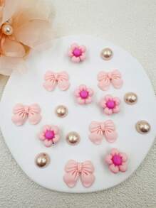 16pcs Multifunction Detachable Pink Flower & Bowknot Decor Accessories For Women Shoe And Handbag Decor, Versatile And Fashionable, Suitable For Gifts